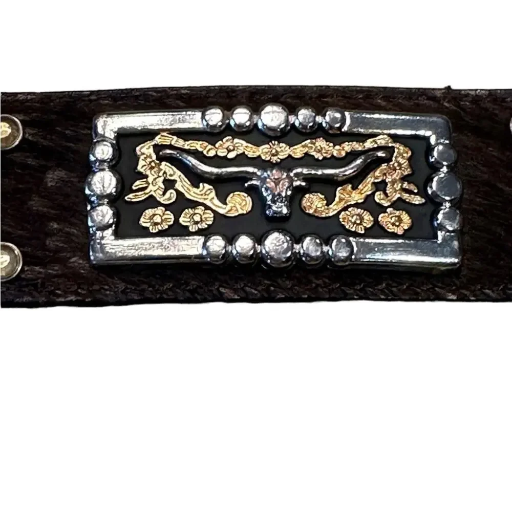 3D Western Belt ONLY in a Youth 24 Tooled Leather with CalfHair and Gold Trim